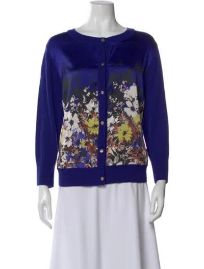 Pre-owned St John Silk Floral Print Top In Blue