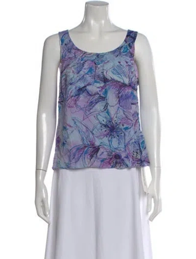 Pre-owned St John Silk Floral Print Top In Blue
