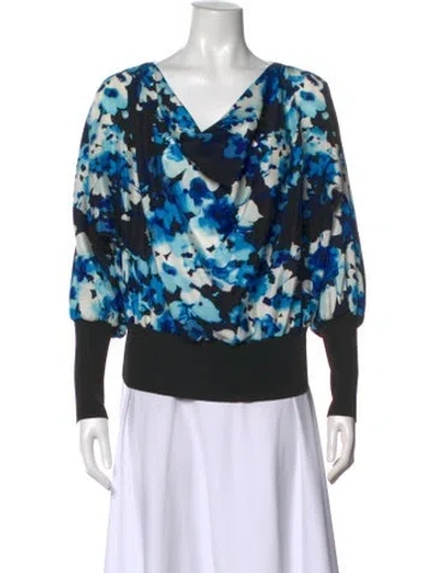 Pre-owned St John Silk Floral Print Top In Blue