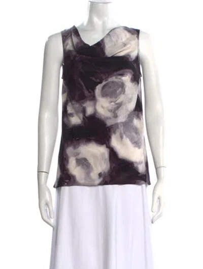 Pre-owned St John Silk Floral Print Top In Blue/grey