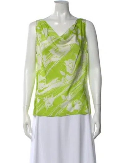 Pre-owned St John Silk Floral Print Top In Green