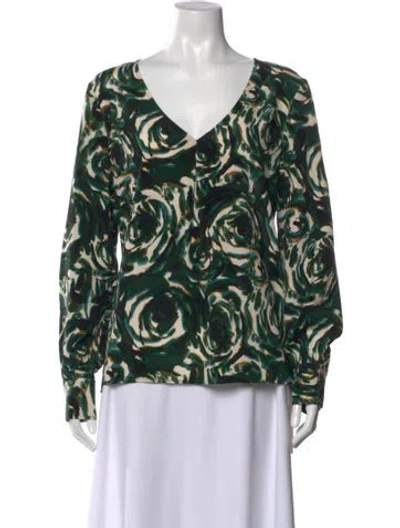 Pre-owned St John Silk Floral Print Top In Green