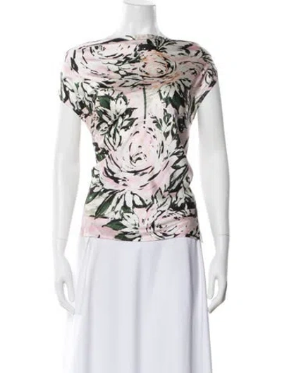 Pre-owned St John Silk Floral Print Top In Multi