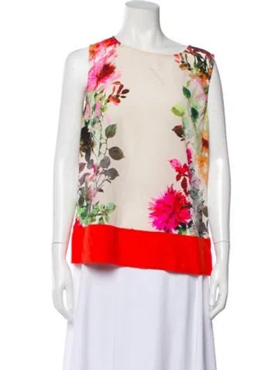 Pre-owned St John Silk Floral Print Top In Multi