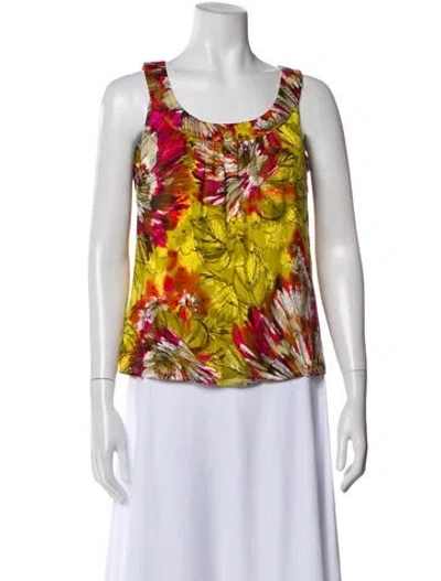 Pre-owned St John Silk Floral Print Top In Multi