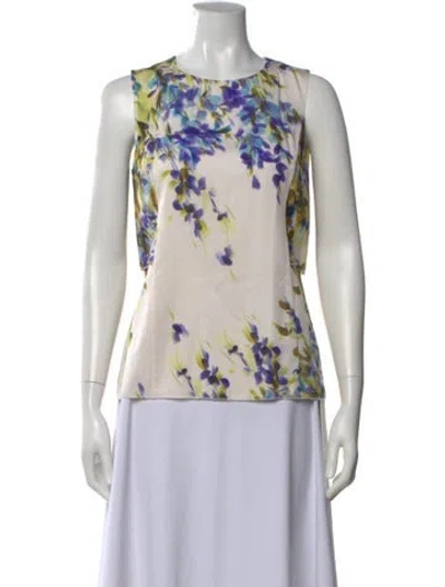 Pre-owned St John Silk Floral Print Top In Multi