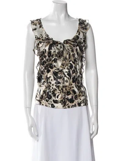 Pre-owned St John Silk Floral Print Top In Neutral