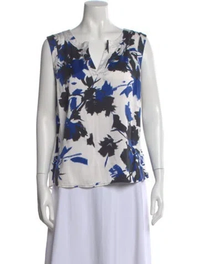 Pre-owned St John Silk Floral Print Top In Neutral