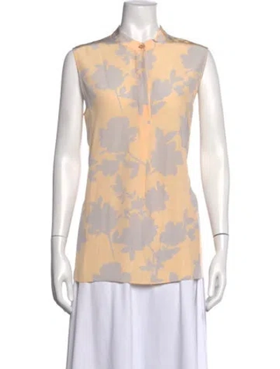 Pre-owned St John Silk Floral Print Top In Neutral