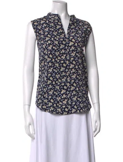 Pre-owned St John Silk Floral Print Top In Neutrals
