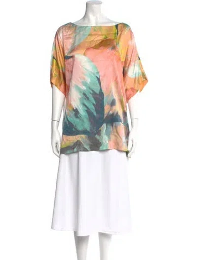 Pre-owned St John Silk Floral Print Top In Orange