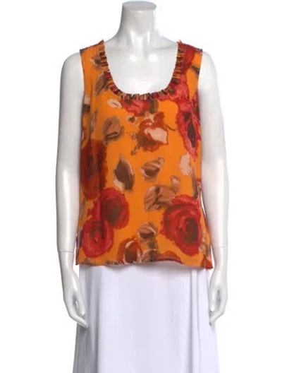 Pre-owned St John Silk Floral Print Top In Orange