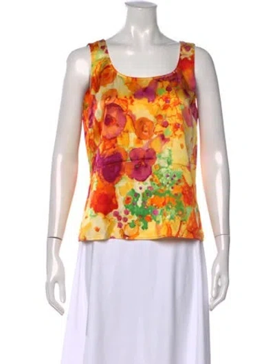 Pre-owned St John Silk Floral Print Top In Orange
