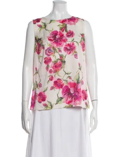 Pre-owned St John Silk Floral Print Top In Pink