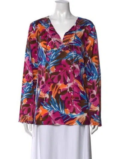 Pre-owned St John Silk Floral Print Top In Pink