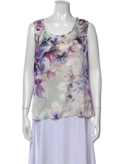 Pre-owned St John Silk Floral Print Top In Purple