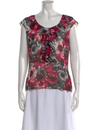 Pre-owned St John Silk Floral Print Top In Red