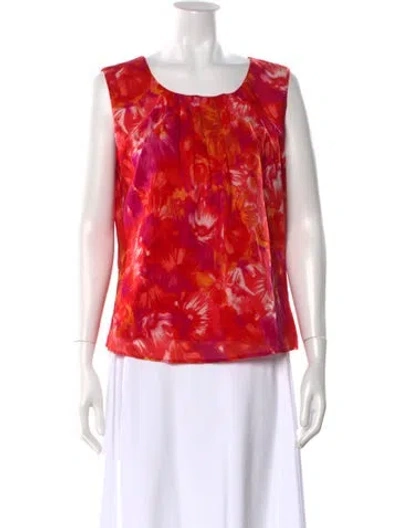 Pre-owned St John Silk Floral Print Top In Red