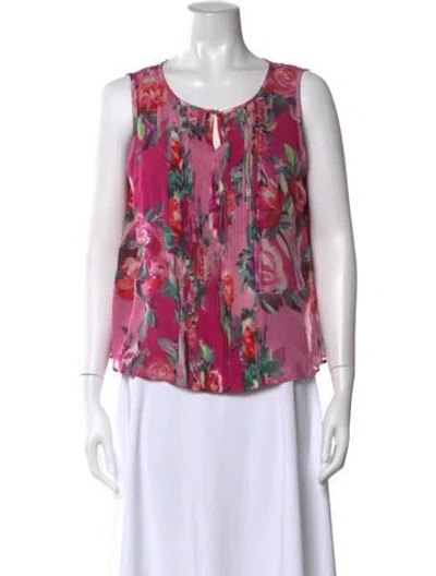 Pre-owned St John Silk Floral Print Top W/ Tags In Pink