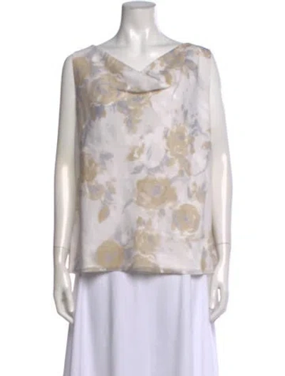 Pre-owned St John Silk Floral Print Top W/ Tags In White