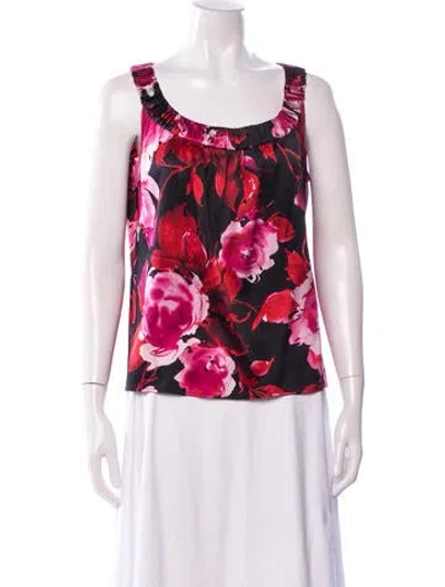 Pre-owned St John Silk Floral Print Top In White