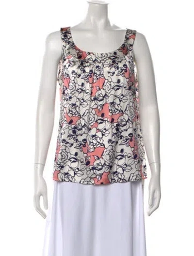 Pre-owned St John Silk Floral Print Top In White