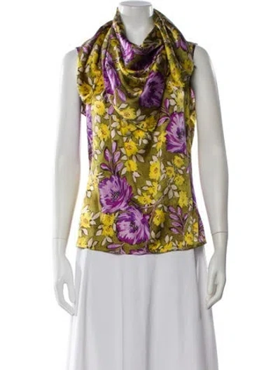 Pre-owned St John Silk Floral Print Top In Yellow
