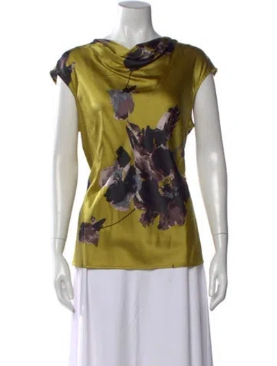 Pre-owned St John Silk Floral Print Top In Yellow
