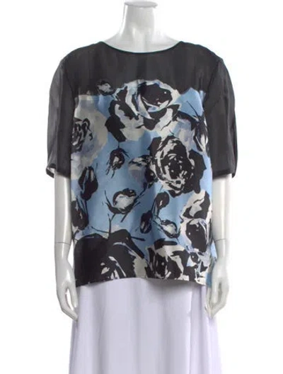 Pre-owned St John Silk Floral Print T-shirt W/ Tags In Black
