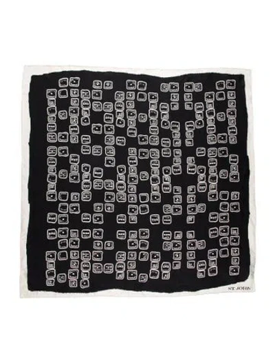 Pre-owned St John Silk Graphic Print Scarf In Black