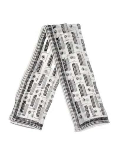 Pre-owned St John Silk Graphic Print Scarf In White