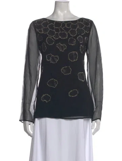 Pre-owned St John Silk Graphic Print Top In Black