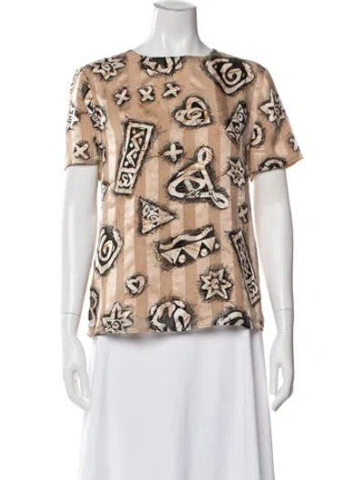 Pre-owned St John Silk Graphic Print Top In Neutral