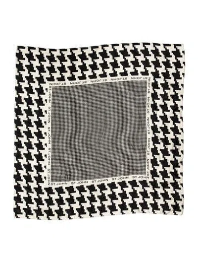 Pre-owned St John Silk Houndstooth Print Scarf In Neutrals