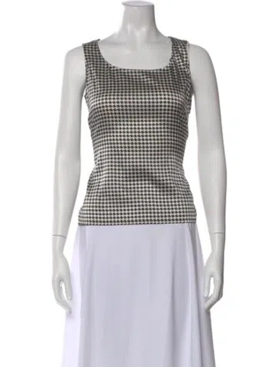 Pre-owned St John Silk Houndstooth Print Top In Black