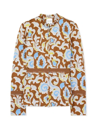St John Silk Jacquard Paisley Jacket In Saddle Multi