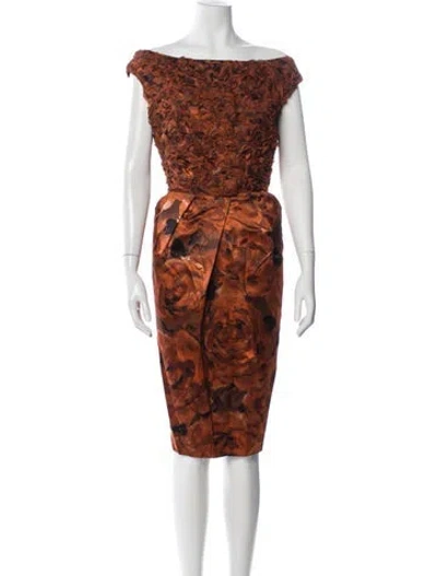 Pre-owned St John Silk Knee-length Dress In Orange
