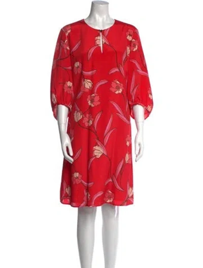 Pre-owned St John Silk Knee-length Dress In Red