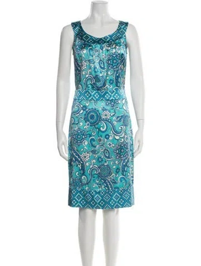Pre-owned St John Silk Knee-length Dress W/ Tags In Blue