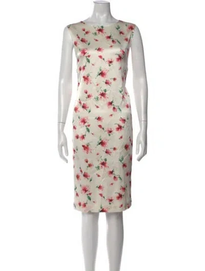 Pre-owned St John Silk Knee-length Dress In White