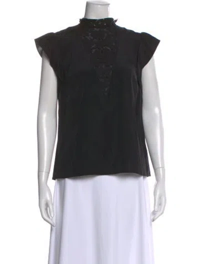 Pre-owned St John Silk Lace Pattern Blouse In Black