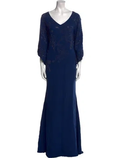 Pre-owned St John Silk Long Dress In Blue