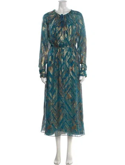 Pre-owned St John Silk Long Dress In Blue