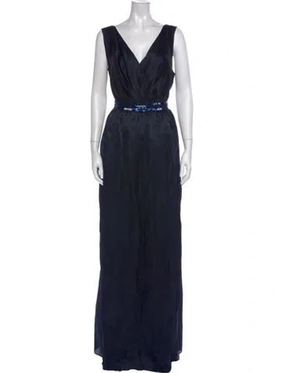 Pre-owned St John Silk Long Dress In Blue