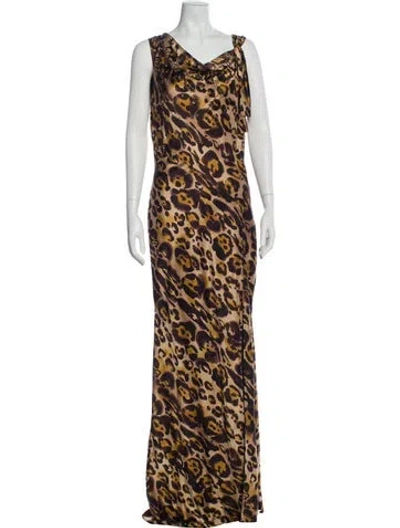 Pre-owned St John Silk Long Dress In Neutral