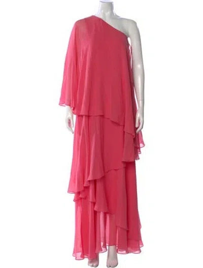 Pre-owned St John Silk Long Dress In Pink