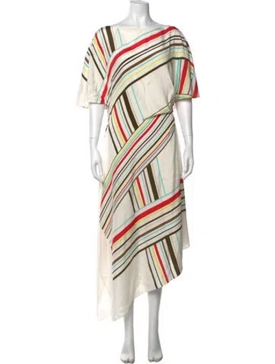 Pre-owned St John Silk Long Dress In White