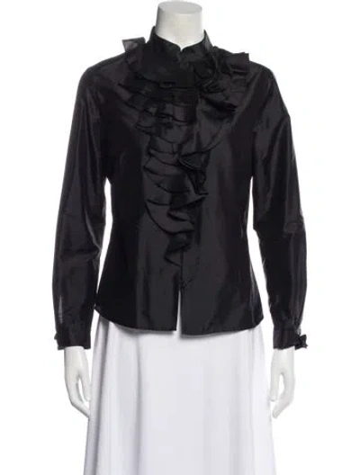 Pre-owned St John Silk Long Sleeve Blouse In Black