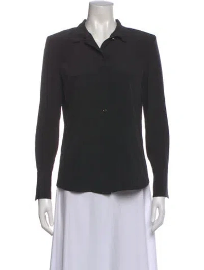 Pre-owned St John Silk Long Sleeve Blouse In Black