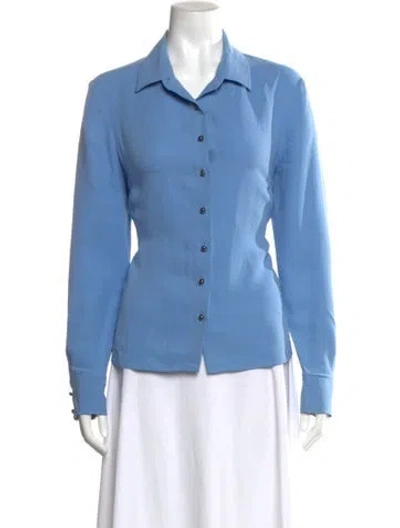 Pre-owned St John Silk Long Sleeve Blouse In Blue